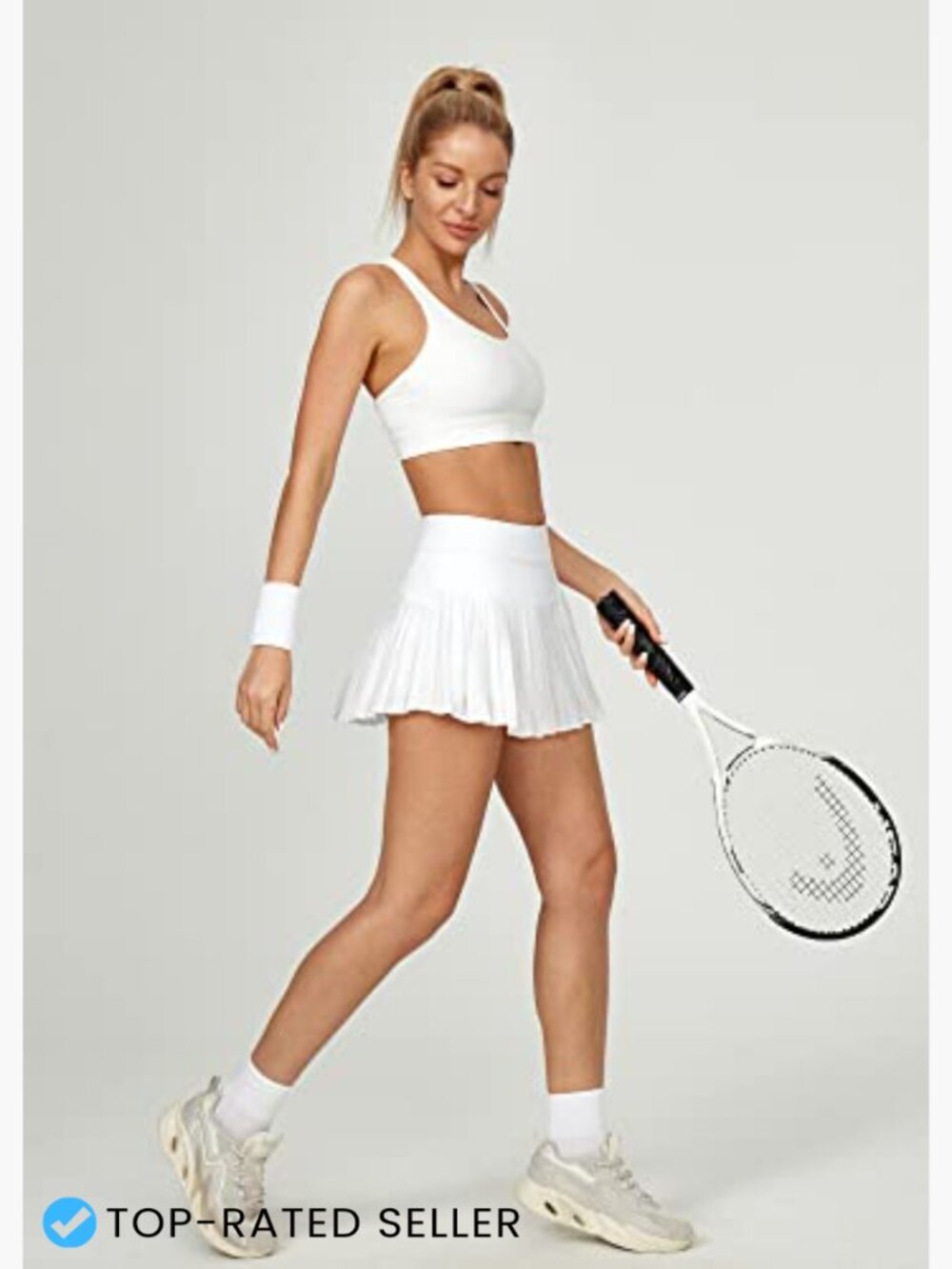 Pleated Tennis Skort with Built-in Shorts High Rise 2-in-1 Athletic Skirt with - Picture 3 of 7